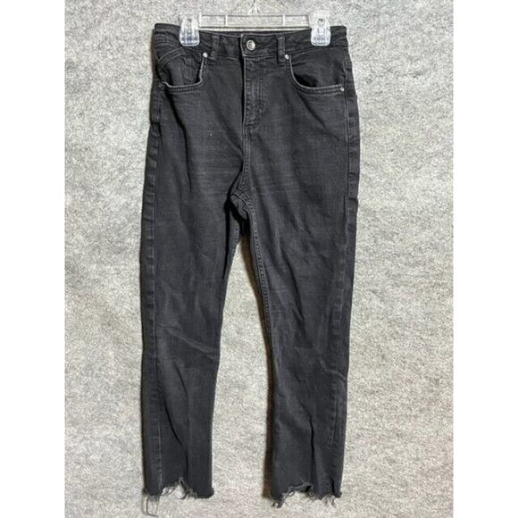 Zara Denim - Zara Jeans Womens 06 Mid Rise Frayed Hem Straight Leg Dark Wash Black Denim
